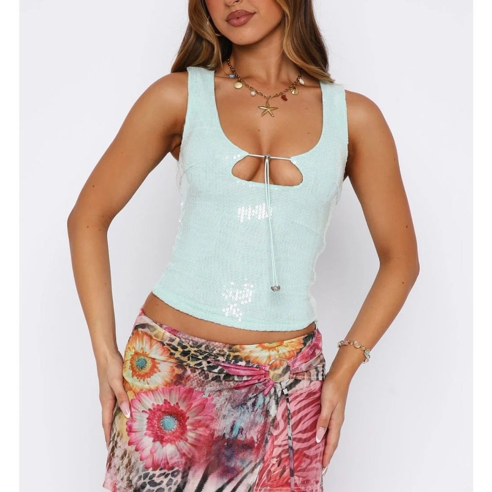 White Fox Nostalgic Nights Mint Sequin Top